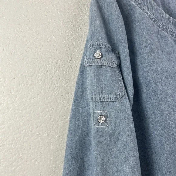 Y2K Lauren Ralph Lauren Chambray Lace Up Top Coastal Western Denim Utility Large - Picture 5 of 9